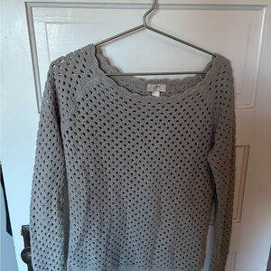 LOFT Light Gray Open-Knit Sweater